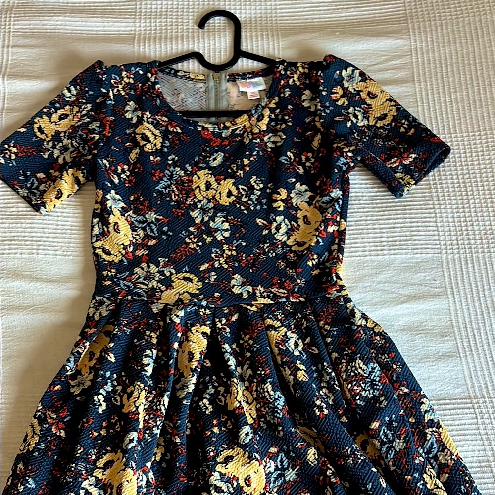 LuLaRoe Floral Midi Dress in Navy and yellow